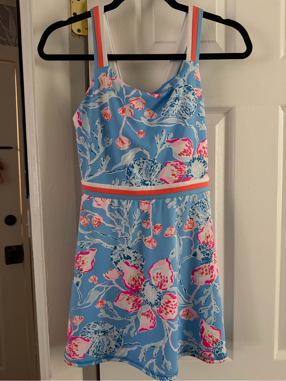 Lilly Pulitzer Deidra Dress Blue Luxletic with Gold Logo